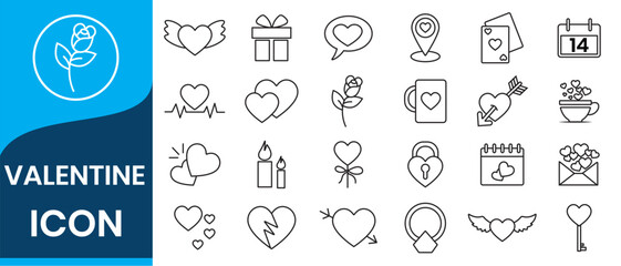 Valentine icon set. Happy valentine day related icon in white background. Valentine's Day and Love Icons.
