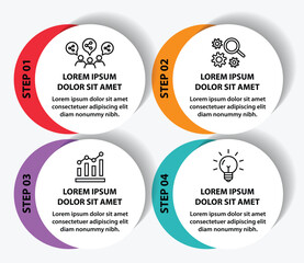 4 steps infographic template with 4 options. Flowchart that can be used for business report, data visualization and presentation. Timeline infographic elements vector illustration.