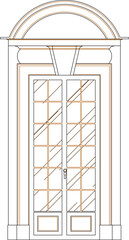 vector sketch, illustration, silhouette, design, technical drawing, door, window, building, old house, classic European vintage