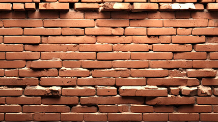 A close-up view of a weathered brick wall with visible cracks and missing sections.