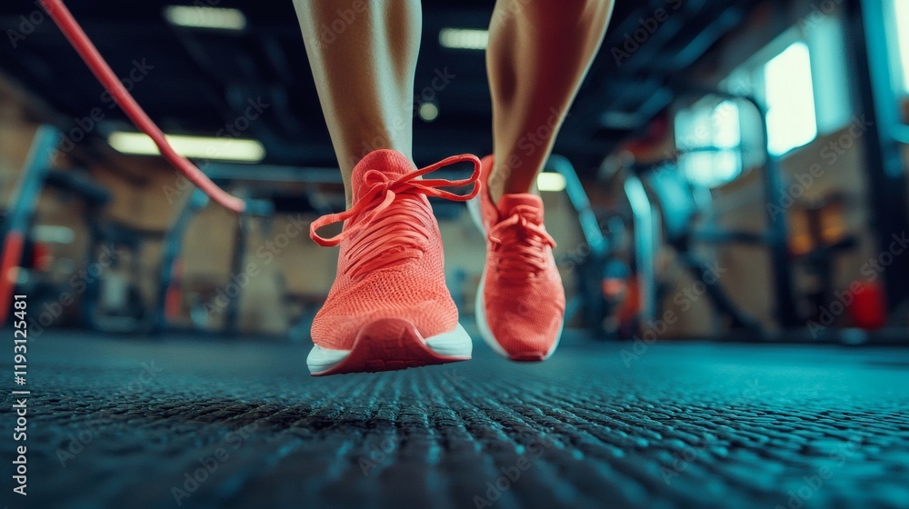 Poster a high-energy fitness and exercise session involving jumping rope stock photo with side copy space