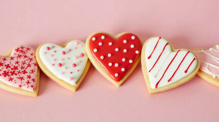 Fototapeta premium Heart-Shaped Cookies Decorated for Valentine's Day