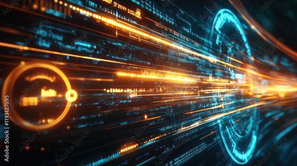 Aufkleber futuristic data stream flowing through cyberspace with digital hud interface
