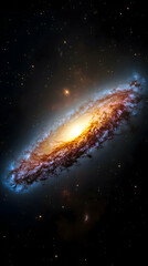 Fototapeta premium Vibrant spiral galaxy illuminated by bright core and ethereal gas clouds in deep space, showcasing cosmic beauty and stellar composition
