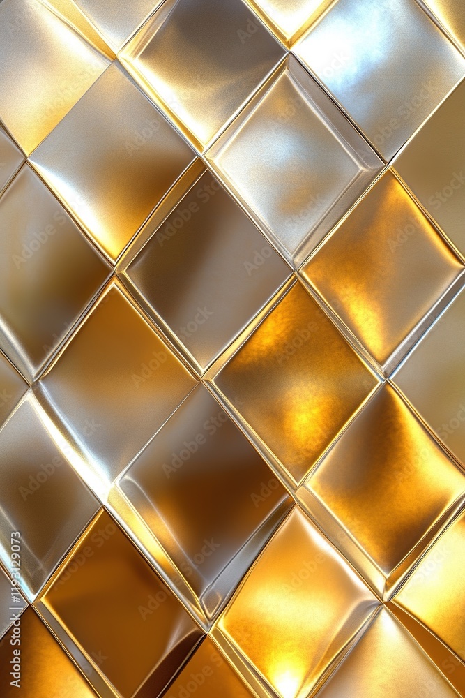 Poster Elegantly designed abstract metallic background featuring a diamond-cut pattern in polished gold and silver with soft reflections for luxurious text overlays