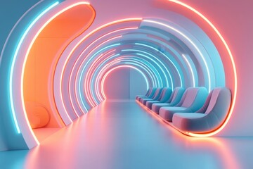 Obraz premium A digital illustration of a luxurious VIP lounge with glowing LED accents, plush seating, and a modern, elegant design