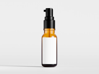 Bottles of natural cosmetics brown color and black lid with blank label for mockup collection