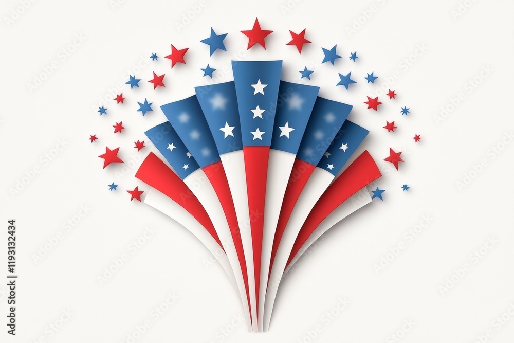 Poster a flat design of a folded american flag, stylized with bold lines and subtle gradients in red, white