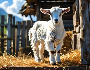 Obraz premium Playful Kid Goat in Farmyard