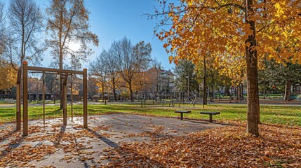 Urban outdoor physical fitness spaces with modern equipment and designs Stock Photo with side copy space