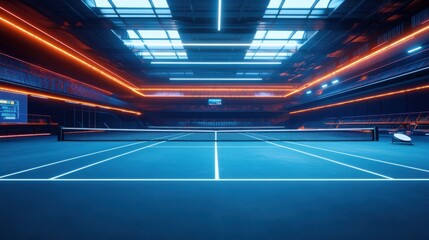 Innovative tennis court with automated line judging and performance tracking technology for player development