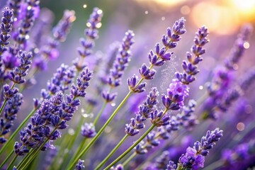 Fototapeta premium A majestic lavender bush with droplets of dew clinging to its buds, outdoors, water, flora, natural beauty, lavender bushes