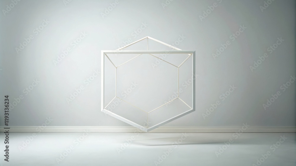 Aufkleber abstract white geometric structure floating in minimalist room