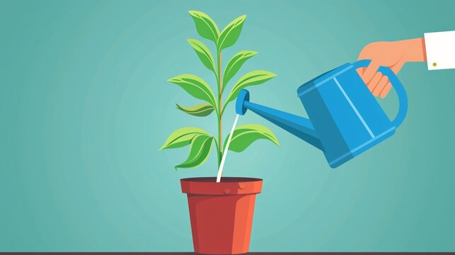 Watering Money Plant Business Cartton Vector Image