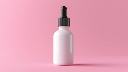 A minimalist white dropper bottle on a soft pink background, ideal for beauty or skincare product branding. Reflects luxury and elegant design.