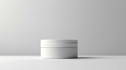 A sleek white cosmetic jar is presented on a smooth surface against a minimalistic background, reflecting modern design aesthetics.