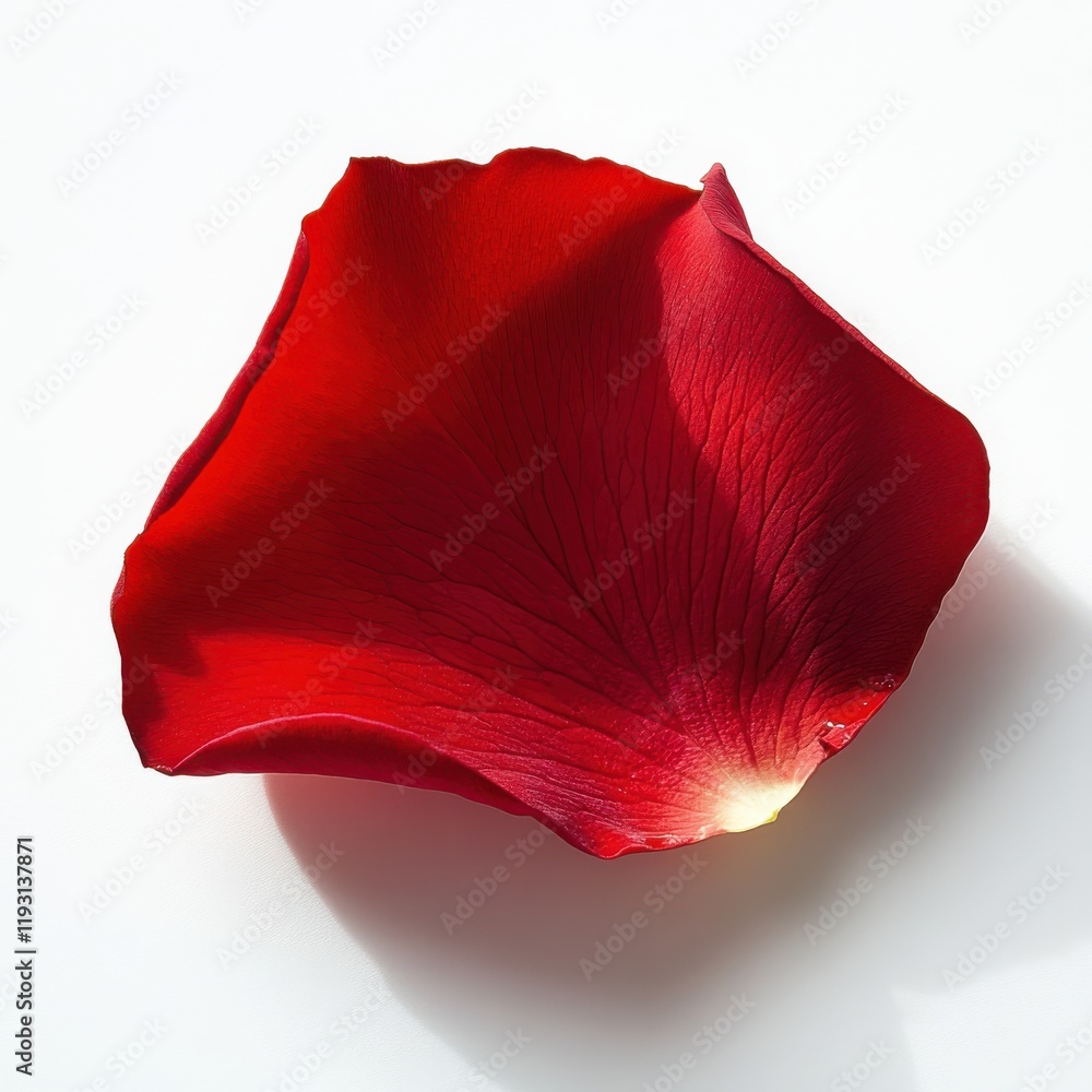 Poster vibrant red rose petal with soft edges resting elegantly on a clean white background