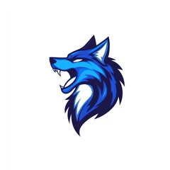 Blue wolf head profile, gaming mascot, white background, esports logo