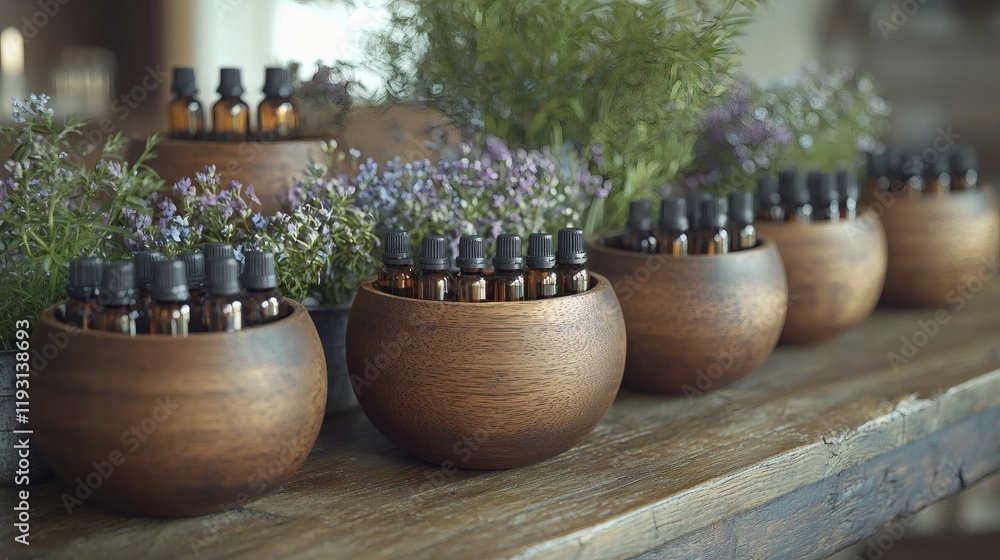 Poster 12011935 02 a serene spa setup featuring essential oils and herbs for holistic health approaches sto