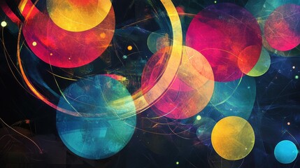 Colorful overlapping circles represent portfolio diversification with glowing financial graphs in a double exposure design