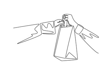 Outdoor street market concept. Single line draw design vector graphic illustration.