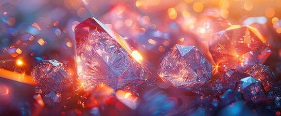 Sparkling crystals illuminated with vibrant, warm light.