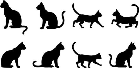 A cat silhouettes pet animals graphics set