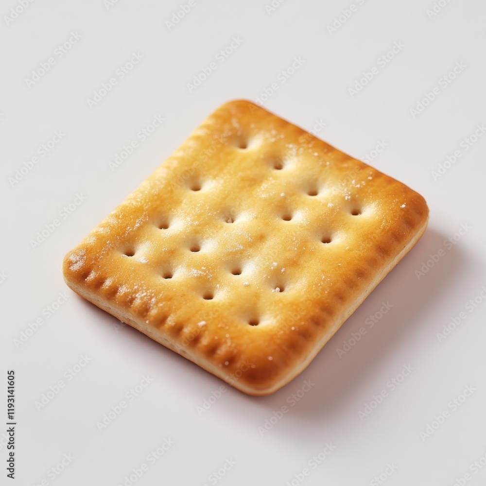 Poster golden cracker with perforated pattern lies on a clean white surface