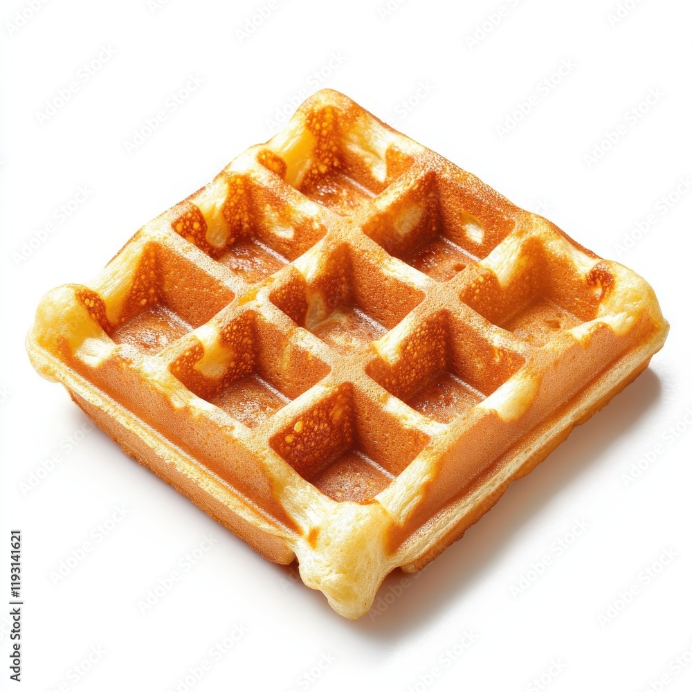 Aufkleber golden waffle with deep square pockets on a clean white backdrop, highlighting its crisp texture and