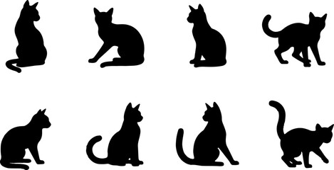 A cat silhouettes pet animals graphics set