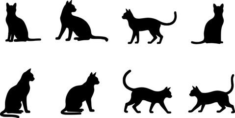 A cat silhouettes pet animals graphics set