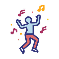 Dancing Person Icon enjoying music with colorful notes in background