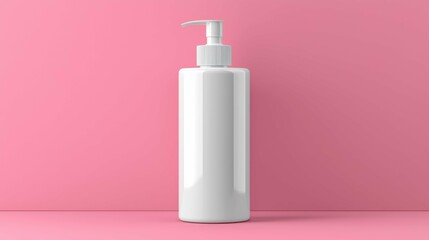 A clean, modern white bottle with a pump displayed against a soft pink background, ideal for cosmetic or skincare products.