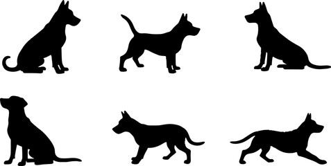 A dog silhouettes pet animals graphics set