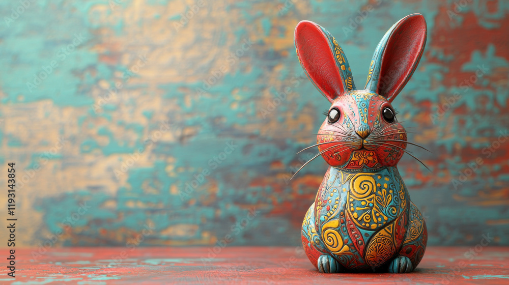Poster colorful 3d illustration of cute rabbit with intricate patterns, symbolizing zodiac. this charming d