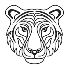 simple abstract tiger head line art logo in black and white vector illustration