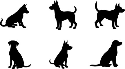 A dog silhouettes pet animals graphics set