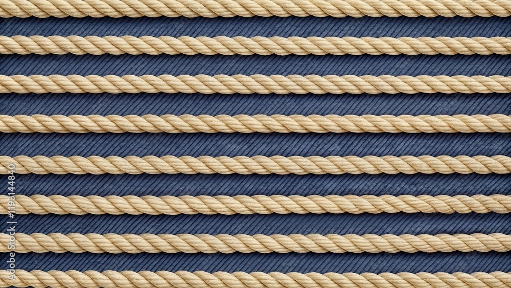 Poster cream-colored rope arranged in parallel lines on a textured dark blue background, nautical theme, el