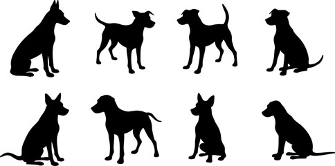 A dog silhouettes pet animals graphics set