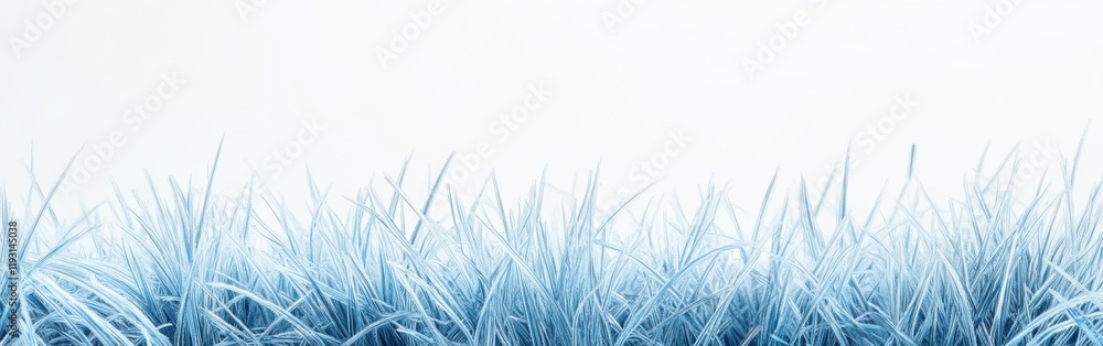 Aufkleber minimalist icy blue grass with frosted tips against a serene white backdrop creating a wintry atmosp