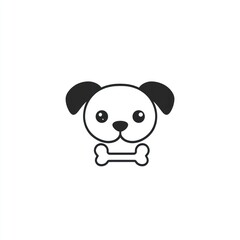 Naklejka premium Cute cartoon dog holding bone, white background, pet icon, website graphic