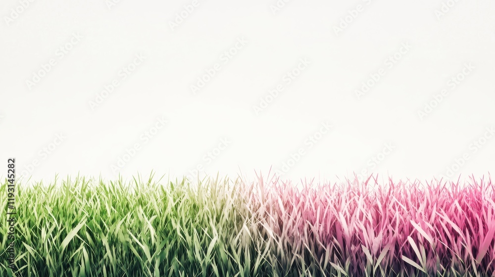 Aufkleber Gradient of lime green grass transitioning to soft pink against a white background for a modern artistic aesthetic