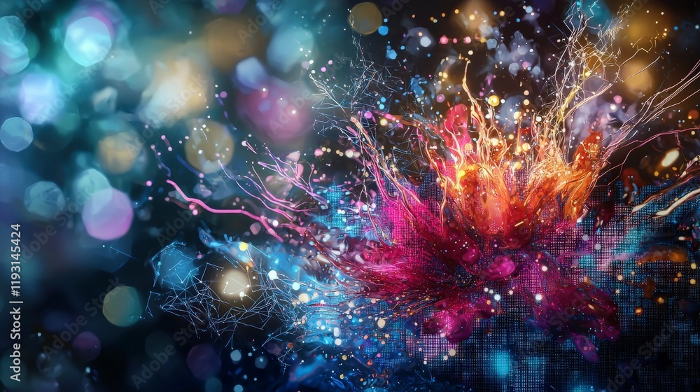 Aufkleber dynamic abstract neon light explosion digital art futuristic colorful environment creative perspecti