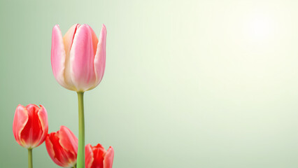 Fototapeta premium single pink tulip and red tulips