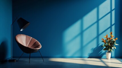 Modern leather chair in a minimalist room with shadows