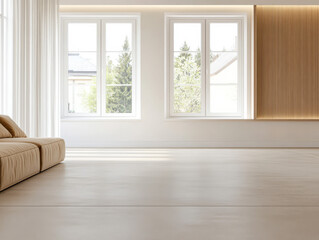 Fototapeta premium Modern living room with natural light and minimalist design during daytime
