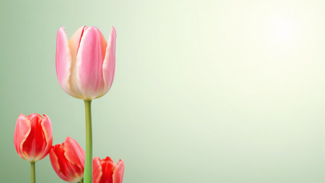single pink tulip and red tulips
