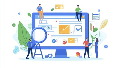 A digital content audit session, where a team reviews website content for optimization, relevance, and SEO strategy.