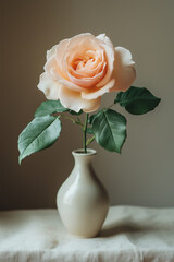 Fototapeta premium Peach Rose in White Ceramic Vase