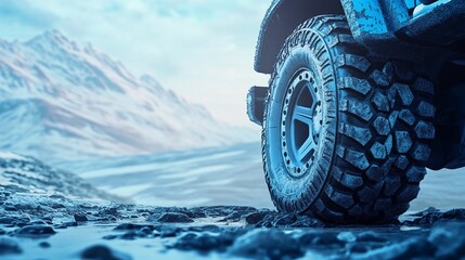 Naklejka premium High-performance off-road tire with rugged tread for superior grip on uneven surfaces style book illustration